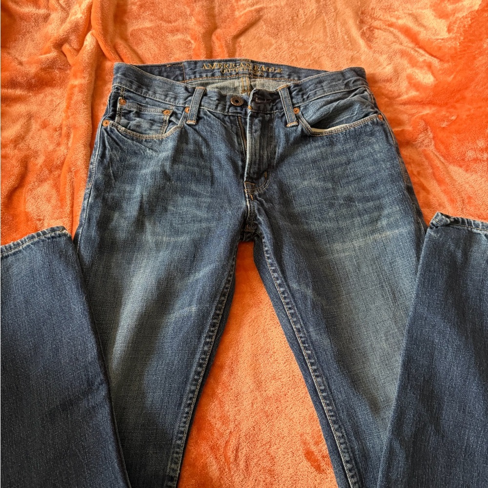 American Eagle Outfitters Dark Blue Straight Jeans (runs small for petite)